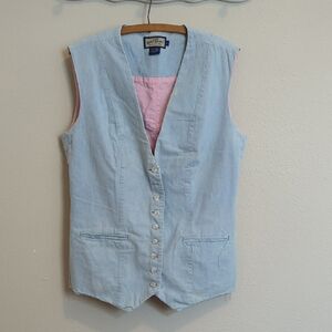 Ladies Light Blue Denim-look Vest with Pink Lining